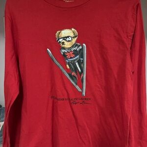 Polo Ralph Lauren Red Polo Bear Ski Long Sleeve Shirt boys size Large